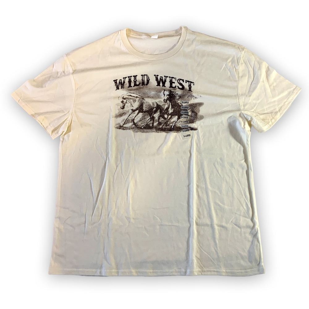 Wild West Mustang Horses Lightweight‎ T-Shirt Cream/Ivory Sz X-Large